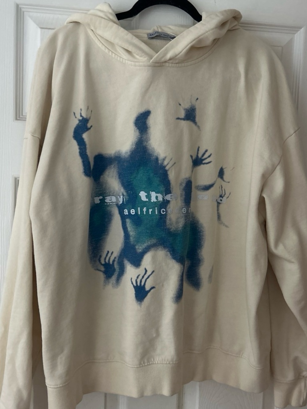 Aelfric Eden Cream Hoodie with Blue Logo Tag